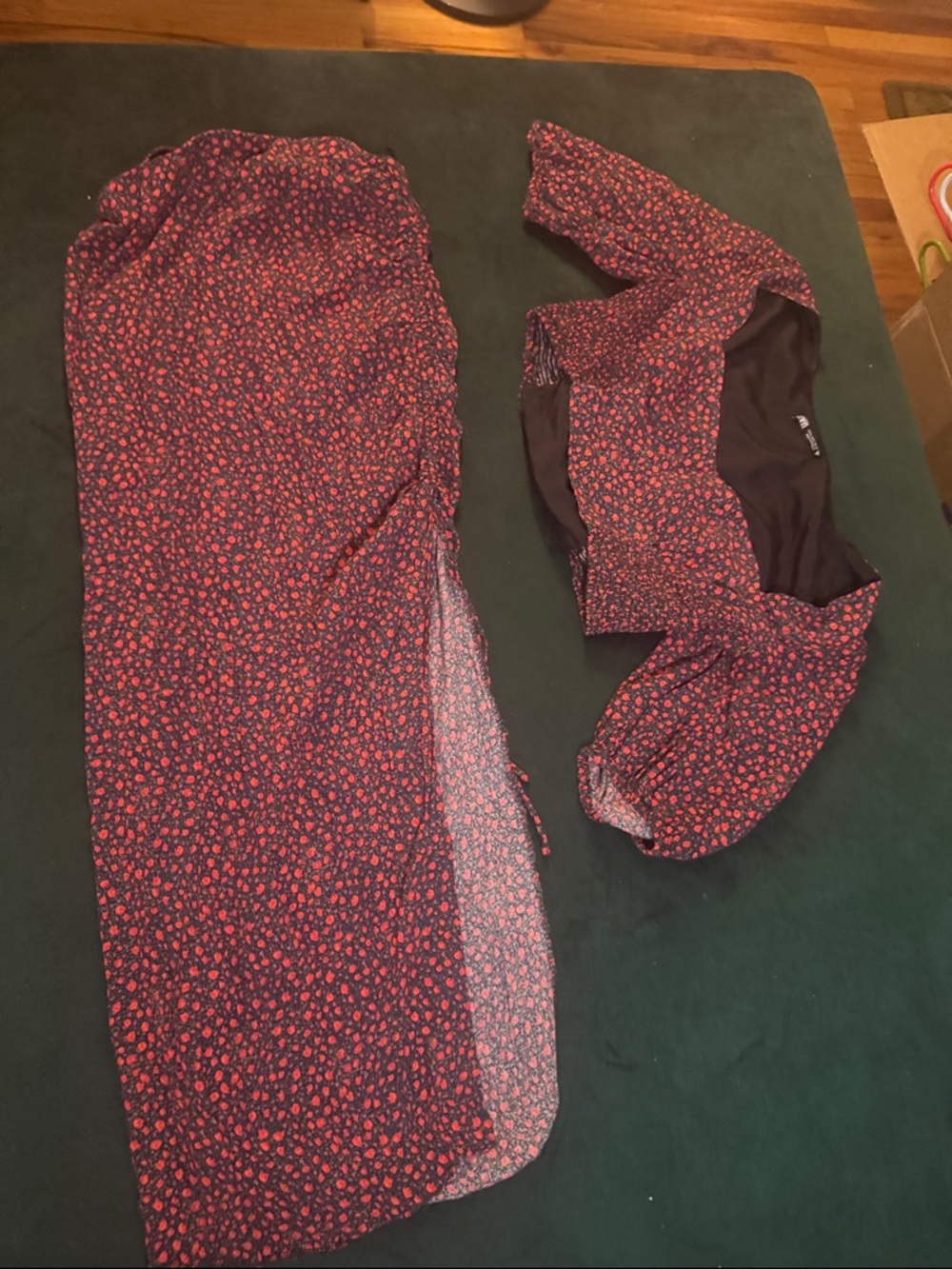 Zara Rose Floral Dress with Red Accent and blue set XS bottom + S top